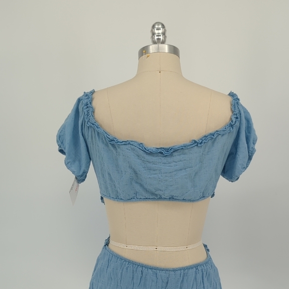 City Triangle Off Shoulder Mini Sundress Blue L summer cottagecore bohemian - Picture 4 of 7